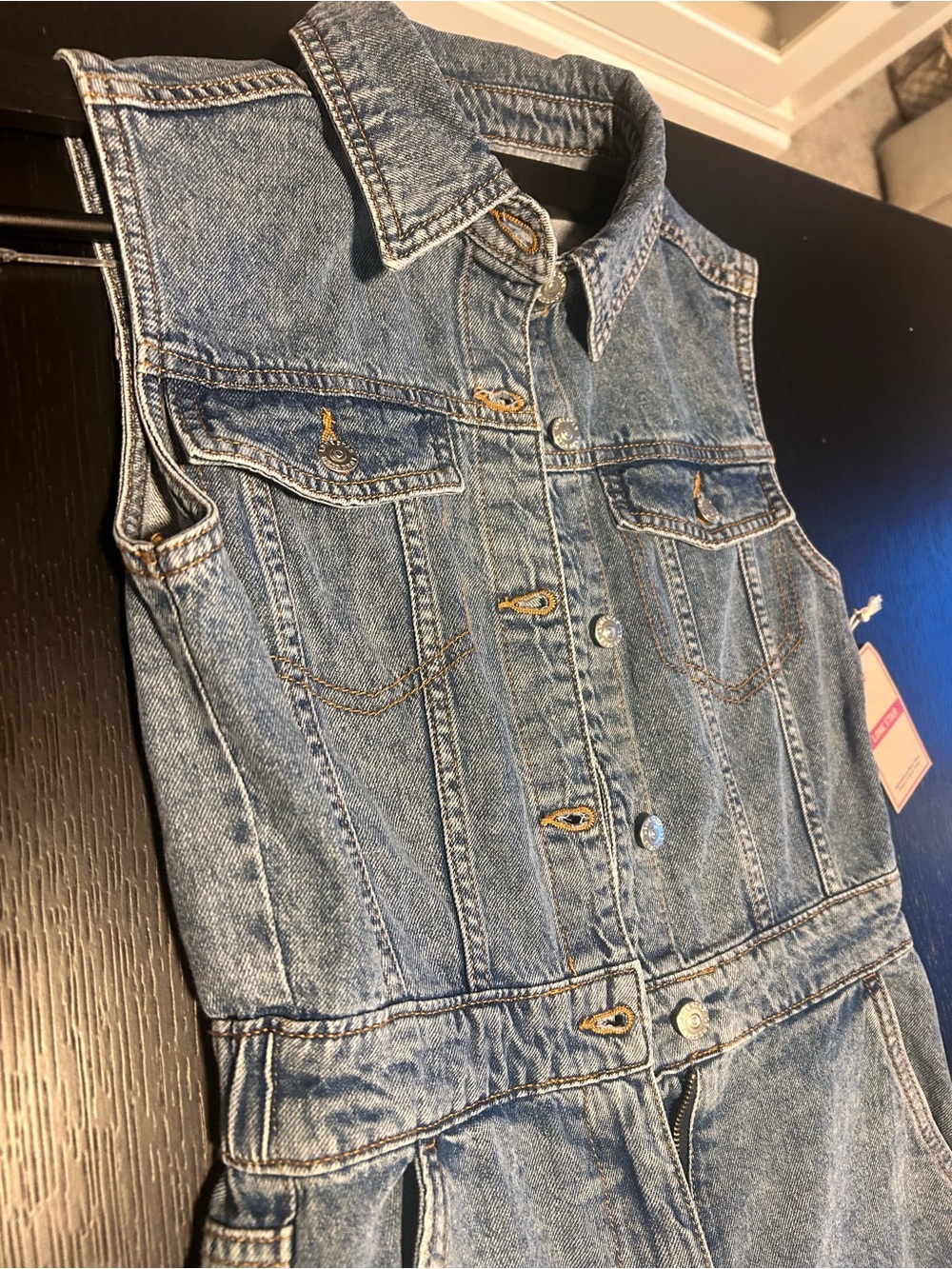 Denim Cropped Jumpsuit - Blue
